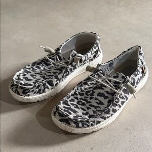 Women’s Hey Dude Casual Slip-On Shoes in Black/Grey & White Leopard Print